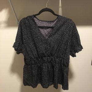 simple black blouse with synched detail